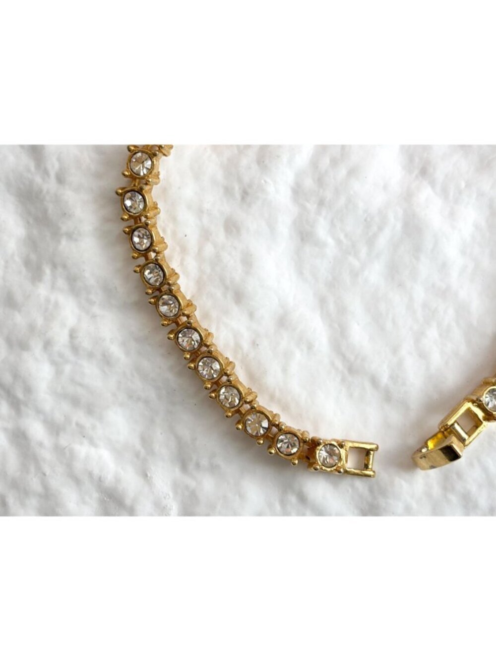 Chainlink Gold Toned Clear Rhinestoned Vintage Minimalist Tennis Bracelet - Picture 6 of 15